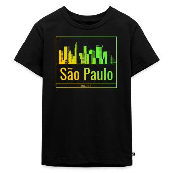 São Paulo Skyline im Neongradient - Kinder Premium Bio T-Shirt - Schwarz - Vorne - Mikhail (115cm)