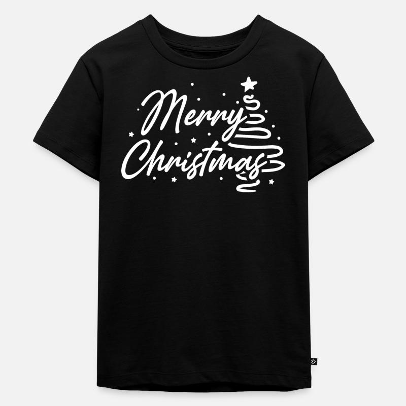 Merry Christmas Script Tree - Kids Premium Organic T-Shirt - black