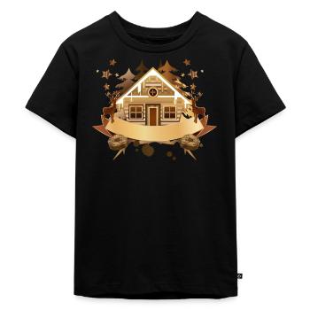 hyggelig bjælkehytte med bannere til mærkning - Premium økologisk T-shirt til børn - sort - Foran - Mikhail (115cm)