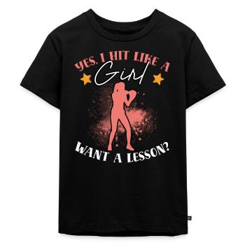 Ich Schlage Wie Ein Mädchen - Kinder Premium Bio T-Shirt - Schwarz - Vorne - Mikhail (115cm)
