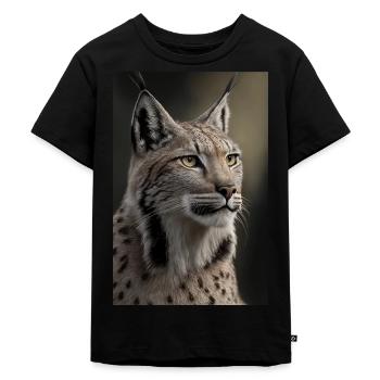 Luchs Wildkatze - Kinder Premium Bio T-Shirt - Schwarz - Vorne - Mikhail (115cm)