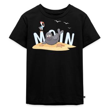 Moin Robbe Möwe Strand - Kinder Premium Bio T-Shirt - Schwarz - Vorne - Mikhail (115cm)