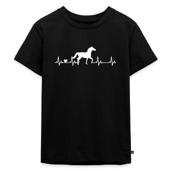 Pferd Herzschlag Reiten - Kinder Premium Bio T-Shirt - Schwarz - Vorne - Mikhail (115cm)