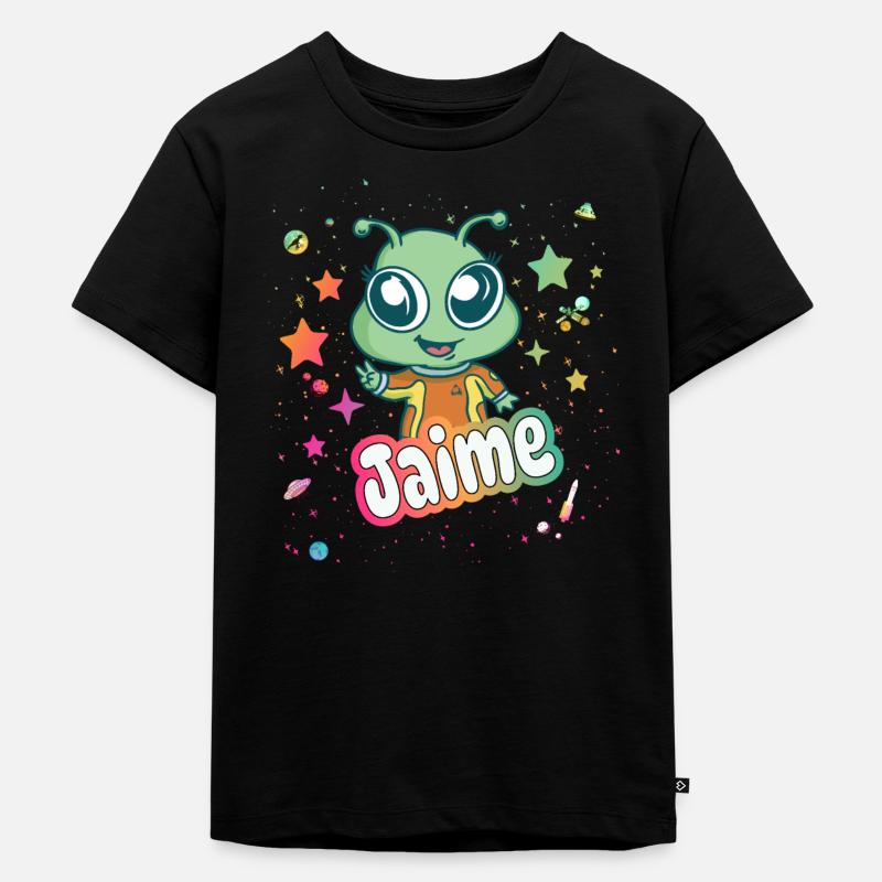 JAIME - Bellissimo nome da ragazzo con simpatico alieno - Maglietta ecologica premium per bambini - nero