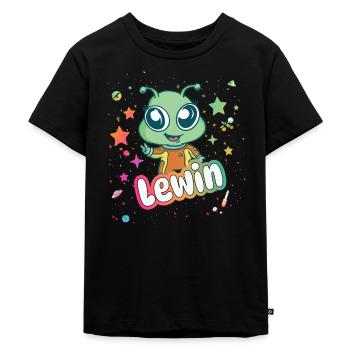 LEWIN - Schöner Junge Name mit süßem Alien - Kinder Premium Bio T-Shirt - Schwarz - Vorne - Mikhail (115cm)