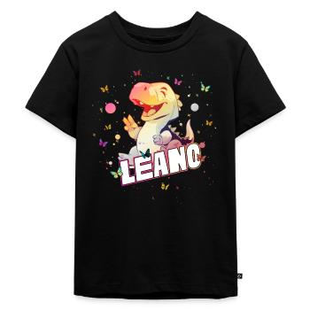 LEANO - Schöner Junge Name mit süßem DINO T-REX - Kinder Premium Bio T-Shirt - Schwarz - Vorne - Mikhail (115cm)