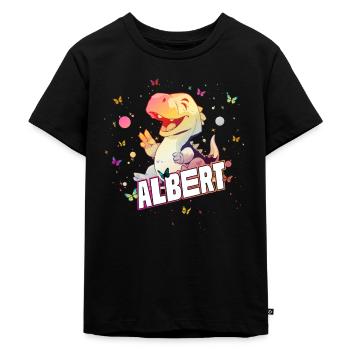 ALBERT - Schöner Junge Name mit süßem DINO T-REX - Kinder Premium Bio T-Shirt - Schwarz - Vorne - Mikhail (115cm)