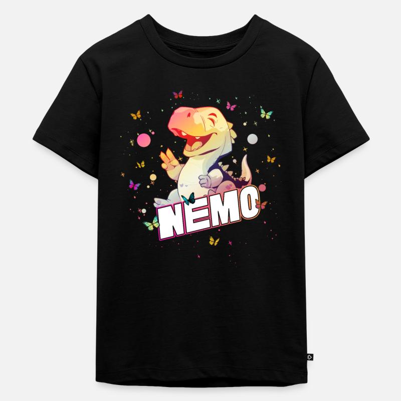 NEMO - Kaunis pojan nimi söpöllä DINO T-REXILLÄ - Premium luomulaatuinen lasten t-paita - musta
