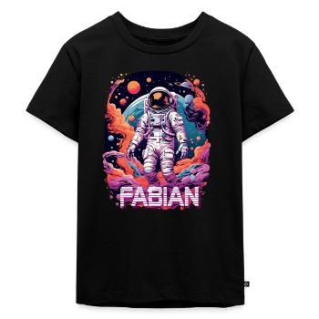 FABIAN - Schöner Jungen Name mit coolem Astronaut - Kinder Premium Bio T-Shirt - Schwarz - Vorne - Mikhail (115cm)
