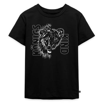 Löwe + Löwenkind „KÖNIGSKIND“ - Kinder Premium Bio T-Shirt - Schwarz - Vorne - Mikhail (115cm)