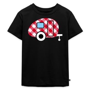 Caravan Wohnwagen kariert Karo Muster Camping Fan - Kinder Premium Bio T-Shirt - Schwarz - Vorne - Mikhail (115cm)