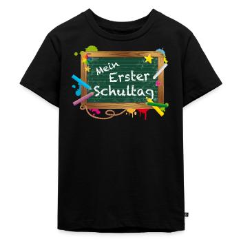 Bunte Schultafel mit fröhlicher Typografie - Kinder Premium Bio T-Shirt - Schwarz - Vorne - Mikhail (115cm)
