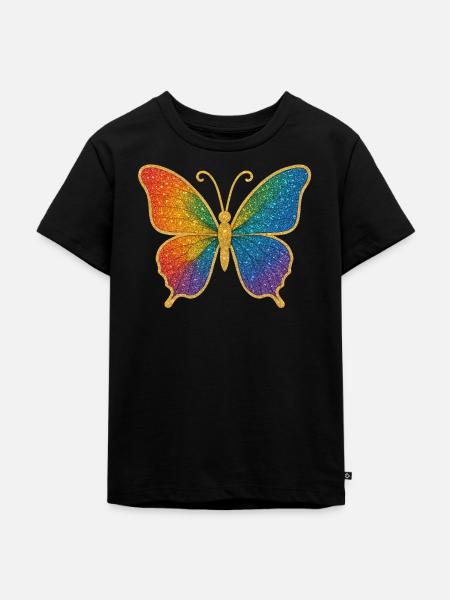 Glitzernder Regenbogen-Schmetterling - Kinder Premium Bio T-Shirt - Schwarz