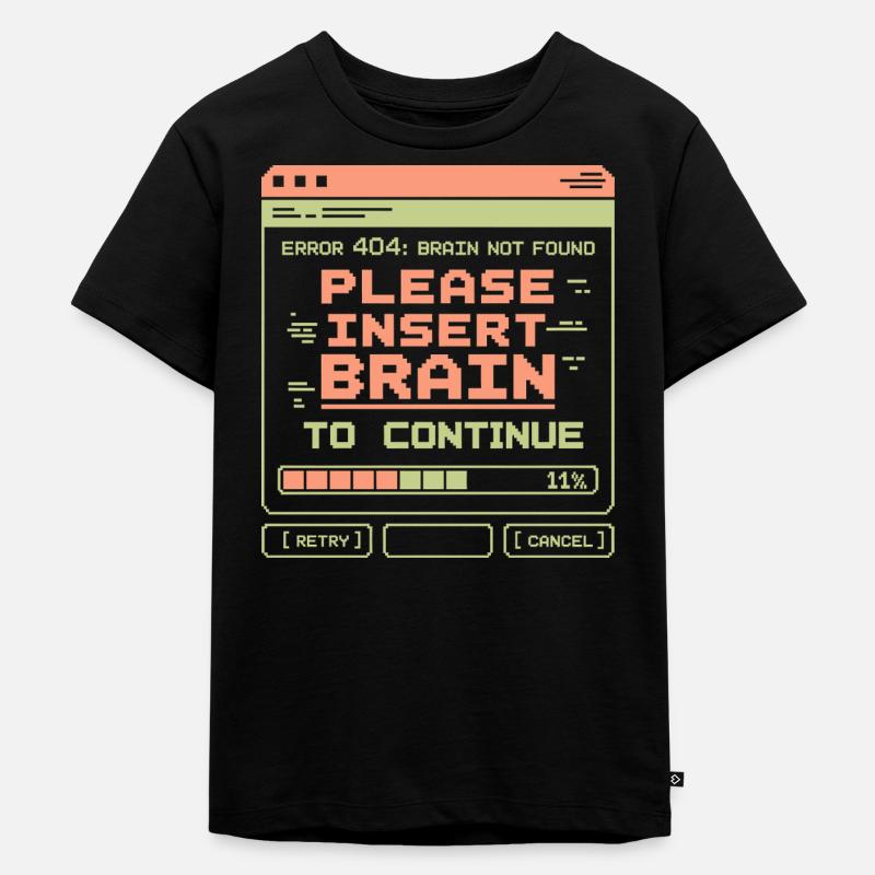 Insert Brain Error 404 Retro Gamer - Kinder Premium Bio T-Shirt - Schwarz