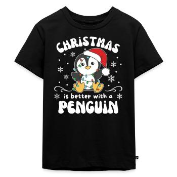 Weihnachten ist besser mit einem Pinguin - Kinder Premium Bio T-Shirt - Schwarz - Vorne - Mikhail (115cm)