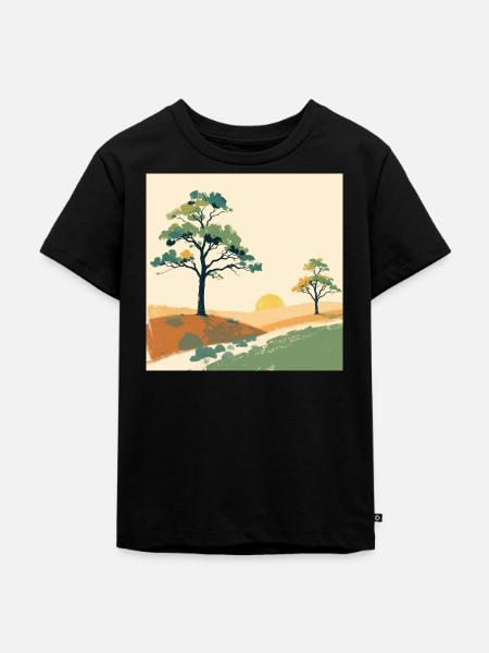 Pastell-Sonnenuntergangsbäume - Kinder Premium Bio T-Shirt - Schwarz