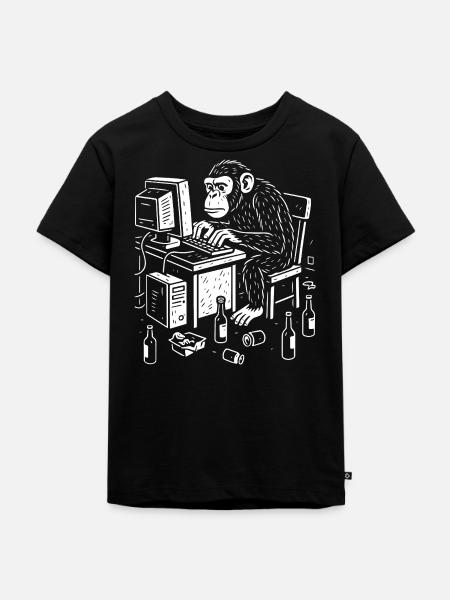 Schreibtischgebundener Affenprogrammierer - Kinder Premium Bio T-Shirt - Schwarz