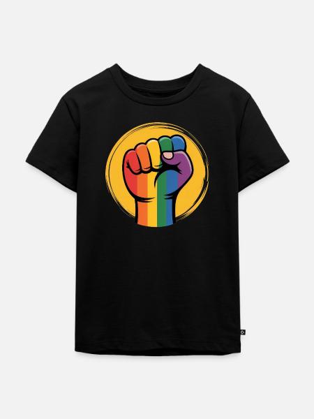 Rainbow Fist Antifa - Gegen Rechts - Kinder Premium Bio T-Shirt - Schwarz