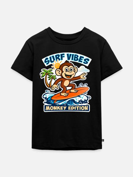 Surf-Vibes – Affen-Edition. - Kinder Premium Bio T-Shirt - Schwarz