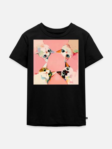 Four cats in a circle | Pastel Kawaii Motif - Kids Premium Organic T-Shirt - black