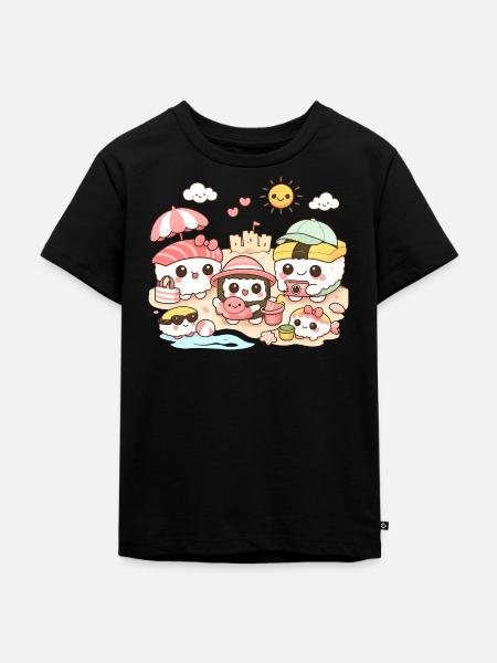 Kawaii Strandfreunde Sushi - Kinder Premium Bio T-Shirt - Schwarz