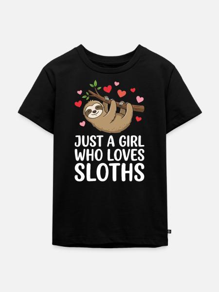 Mädchen liebt Faultiere - Kinder Premium Bio T-Shirt - Schwarz