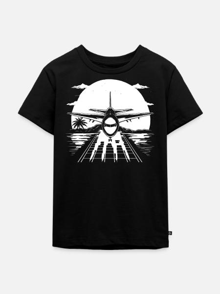 Flugzeug Zeichnung - Kinder Premium Bio T-Shirt - Schwarz