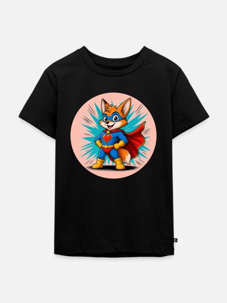 Fuchs Superheld Kids - Kinder Premium Bio T-Shirt - Schwarz