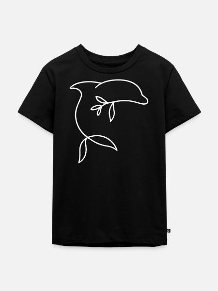 Minimalistischer Delfin mit Blätterflosse - Kinder Premium Bio T-Shirt - Schwarz