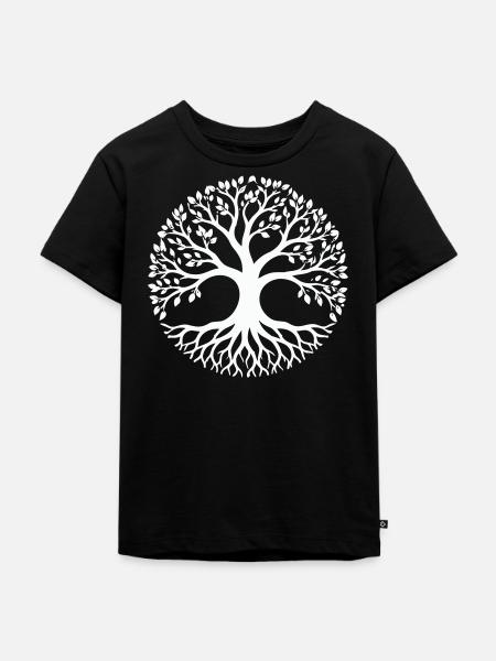Baum des Lebens Silhouette Kreis - Kinder Premium Bio T-Shirt - Schwarz