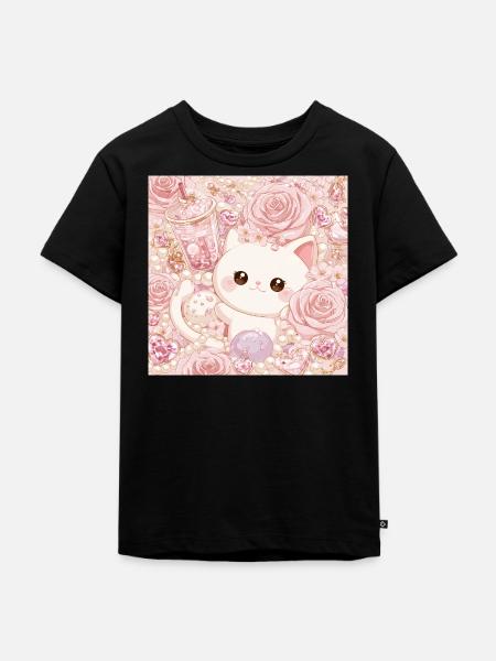 Pastellrosa süße Katze - Kinder Premium Bio T-Shirt - Schwarz