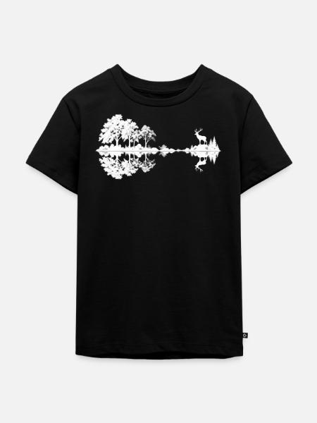 Nachtwald Spiegelung: Hirsch Brücke - Kinder Premium Bio T-Shirt - Schwarz