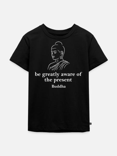 Be Present Buddha Linienkunst - Kinder Premium Bio T-Shirt - Schwarz