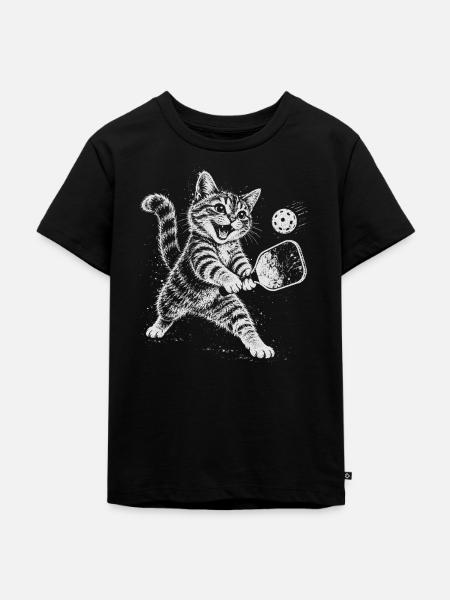 Katzenkraftball im All - Kinder Premium Bio T-Shirt - Schwarz