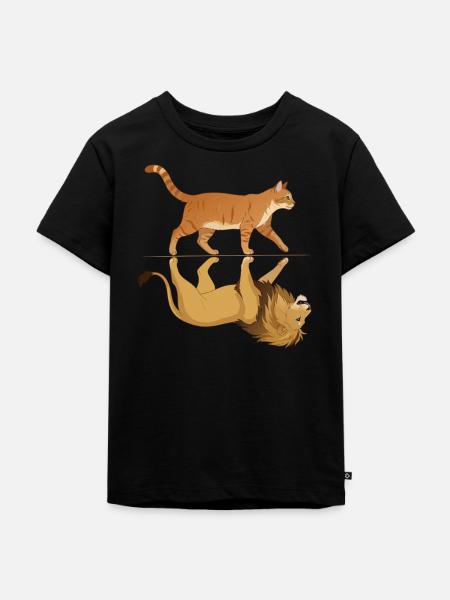 Katze mit Löwe Reflektion Tiere - Kinder Premium Bio T-Shirt - Schwarz