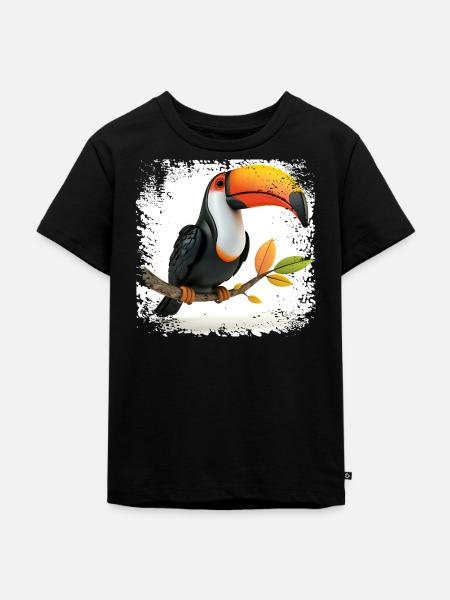Farbenfroherr Toucan am Ast - Kinder Premium Bio T-Shirt - Schwarz