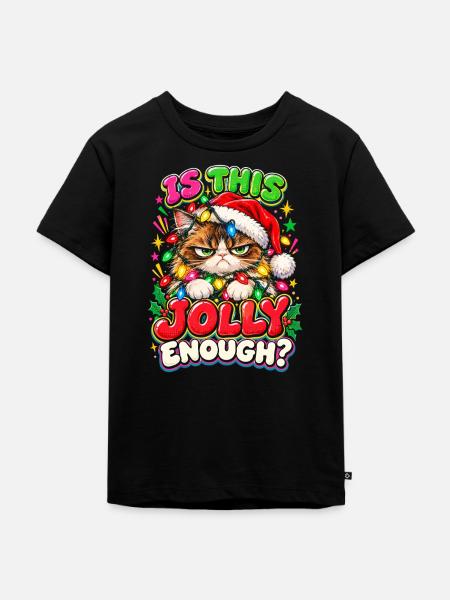 Grimmiger Weihnachtskater mit Lichtern - Kinder Premium Bio T-Shirt - Schwarz