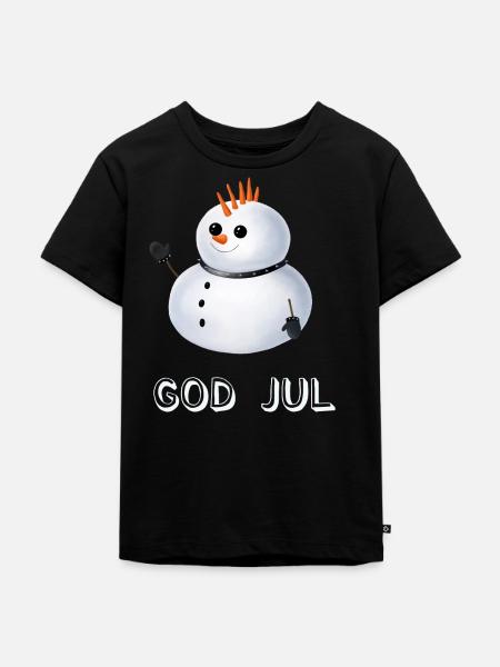 Gothic Schneemann God Jul - Schwedisch - Kinder Premium Bio T-Shirt - Schwarz