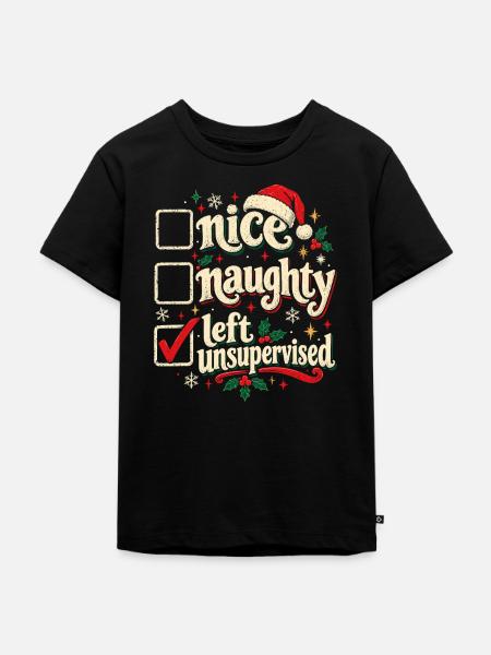 Brav oder Ungezogen unbeaufsichtigt - Kinder Premium Bio T-Shirt - Schwarz