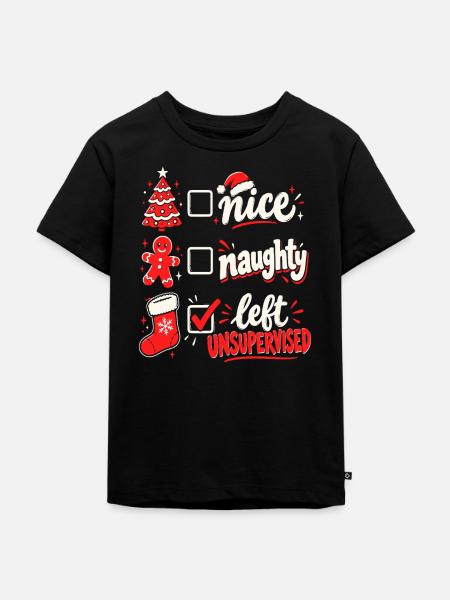 Links unbeaufsichtigt – Nett oder frech - Kinder Premium Bio T-Shirt - Schwarz