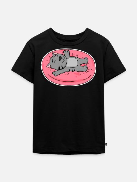 Katze Liegen Faul Schlafen - Kinder Premium Bio T-Shirt - Schwarz