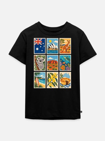 Australien Briefmarken - Kinder Premium Bio T-Shirt - Schwarz