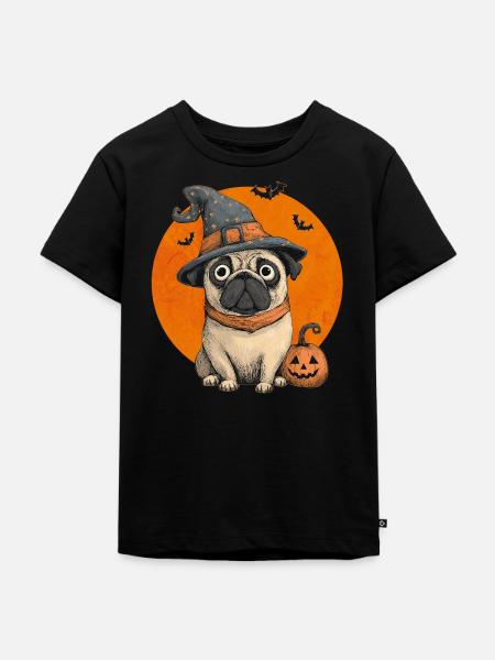 Mops Halloween - Kinder Premium Bio T-Shirt - Schwarz
