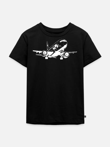 Flugzeug Zeichnung - Kinder Premium Bio T-Shirt - Schwarz