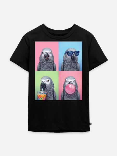 Graupapageien Graupapagei - Kinder Premium Bio T-Shirt - Schwarz