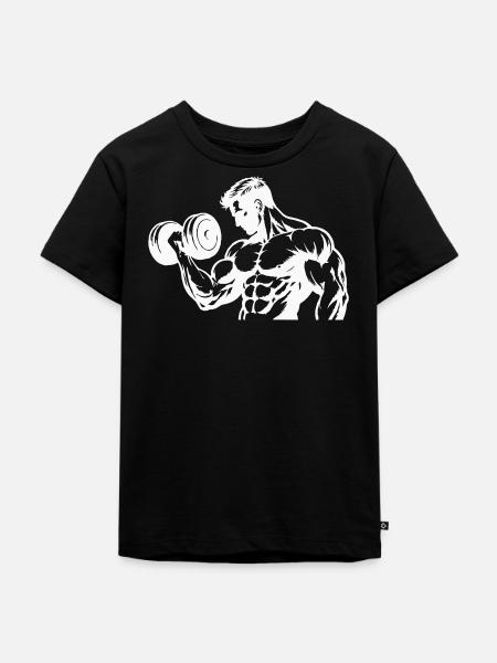 Kraftvolle Muskel-Silhouette beim Hanteltraining - Kinder Premium Bio T-Shirt - Schwarz