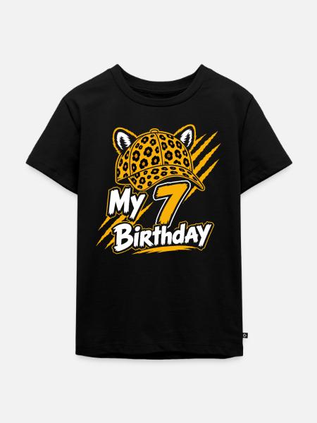 My 7 Birthday Leopard Cap Party - Kinder Premium Bio T-Shirt - Schwarz