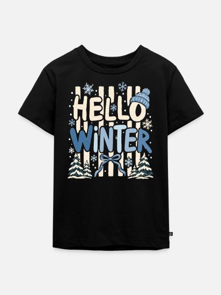 Hallo Winter Holzschrift - Kinder Premium Bio T-Shirt - Schwarz