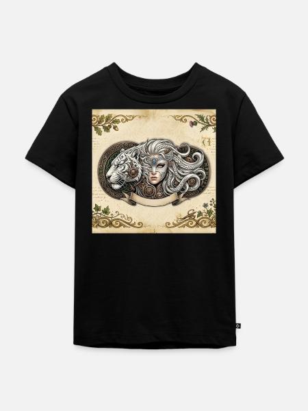 Fantasiefrau mit weißem Tiger - Kinder Premium Bio T-Shirt - Schwarz