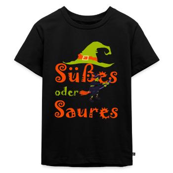 Halloween süßes oder saures Motiv - Kinder Premium Bio T-Shirt - Schwarz - Vorne - Mikhail (115cm)